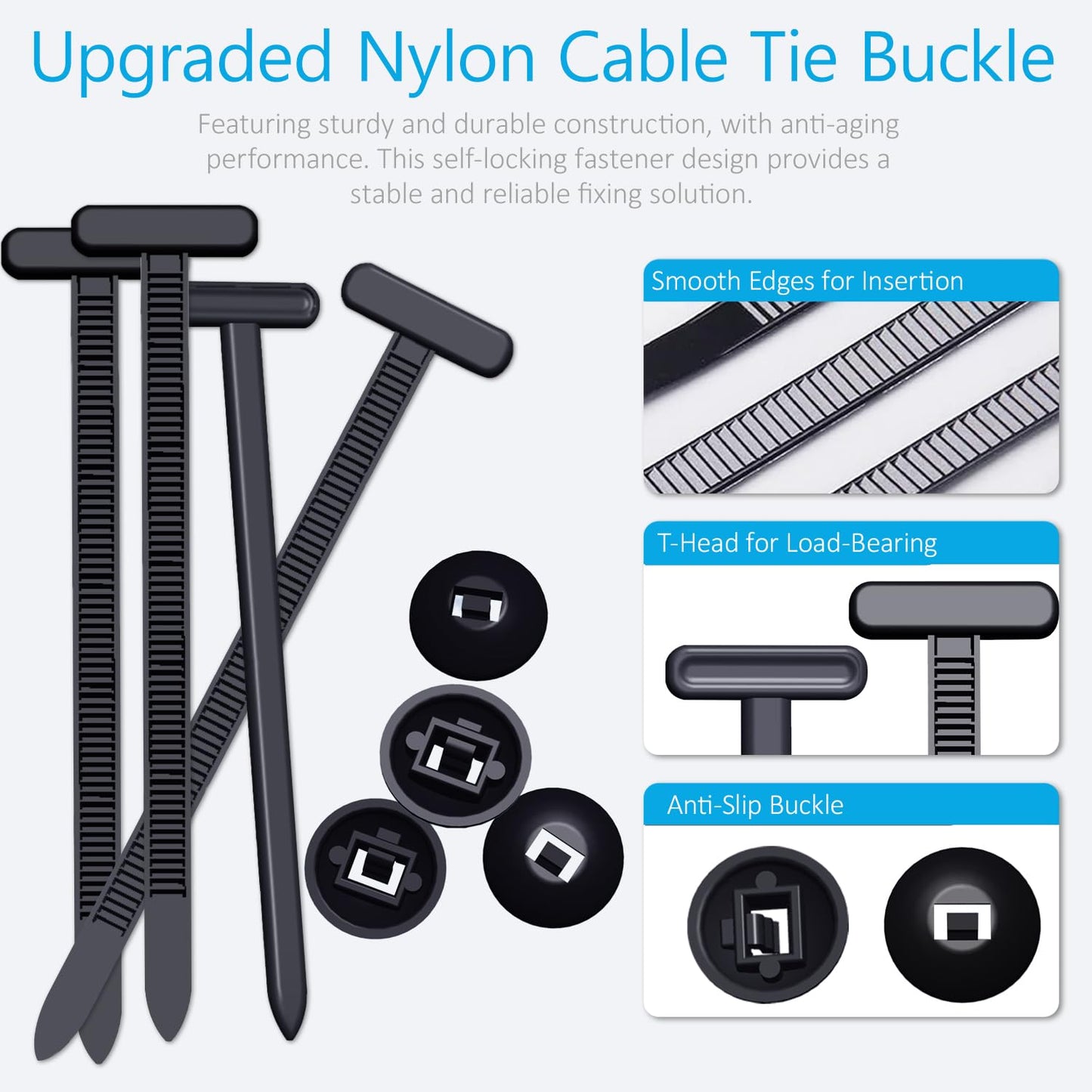 Upgrade Cable Tie Buckle Nylon Universal Heavy Duty Self Lock, Car Zipper Clip, Super Durable Button Zipper Retainer for Car Repair Office, Workshop and Shelves (30Pcs)