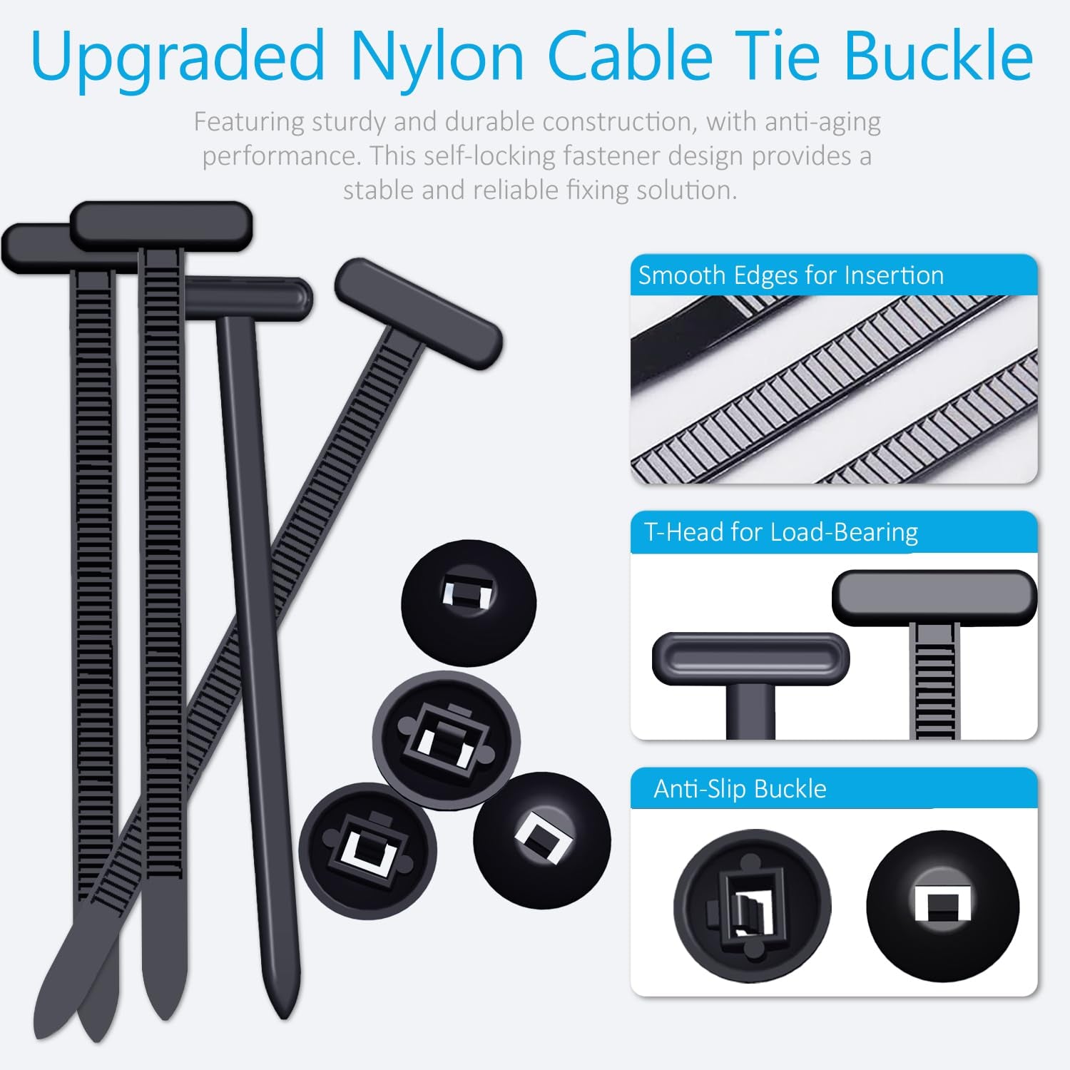 Upgrade Cable Tie Buckle Nylon Universal Heavy Duty Self Lock, Car Zipper Clip, Super Durable Button Zipper Retainer for Car Repair Office, Workshop and Shelves (30Pcs)