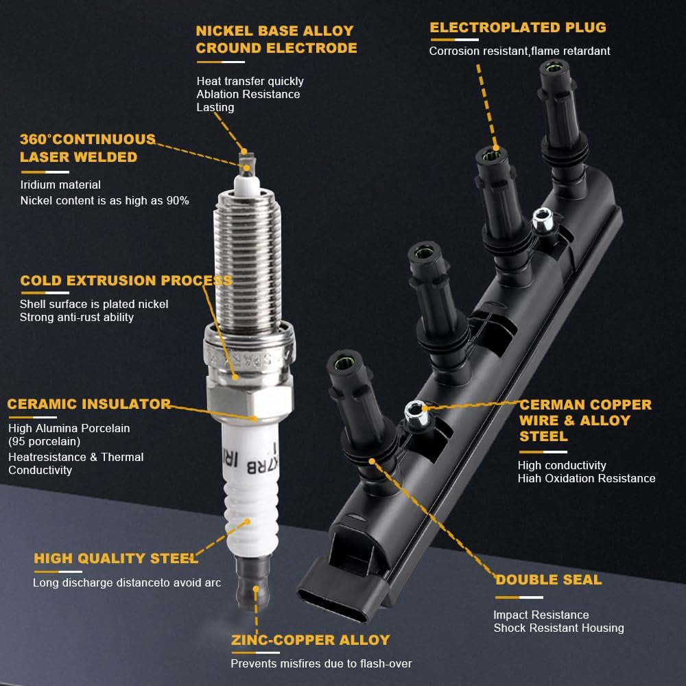 UF669 Ignition Coil Pack with Iridium Spark Plugs XP3922, Compatible with Buick Encore, Chevrolet Cruze, Sonic, Trax, Volt 1.4L 1.8L L4, High Performance Direct Fit Replacement