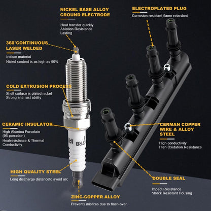 UF669 Ignition Coil Pack with Iridium Spark Plugs XP3922, Compatible with Buick Encore, Chevrolet Cruze, Sonic, Trax, Volt 1.4L 1.8L L4, High Performance Direct Fit Replacement