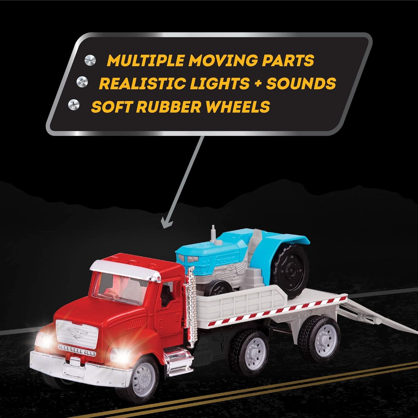 – 7-Inch Flatbed Truck Toy with Lights & Sounds, Movable Parts, Construction Vehicle for Boys & Girls, Durable Design, Realistic Details, Gift 3+ Years Toy for Kids