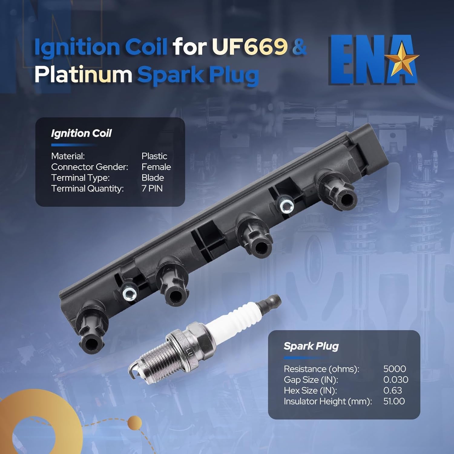 UF669 Ignition Coil Pack and 3068 Iridium Spark Plugs for 1.4L Compatible with Buick Encore Chevy Cruze Sonic Trax 2011 2012 2013 2014 2015 2016 2017 2018 2019 2020 for D521C 55577898 55579072