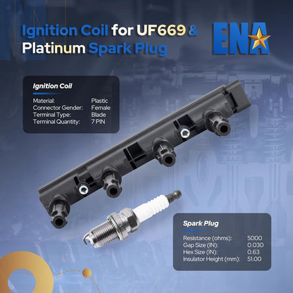 UF669 Ignition Coil Pack and 3068 Iridium Spark Plugs for 1.4L Compatible with Buick Encore Chevy Cruze Sonic Trax 2011 2012 2013 2014 2015 2016 2017 2018 2019 2020 for D521C 55577898 55579072