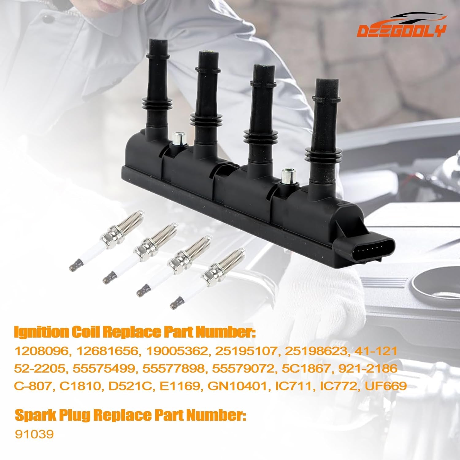 UF-669 Ignition Coils & Iridium Spark Plugs Compatible with Chevy Sonic Buick Trax Cruze Volt Encore 2013-2018 Cadillac ELR 2014-2016 1.4L L4
