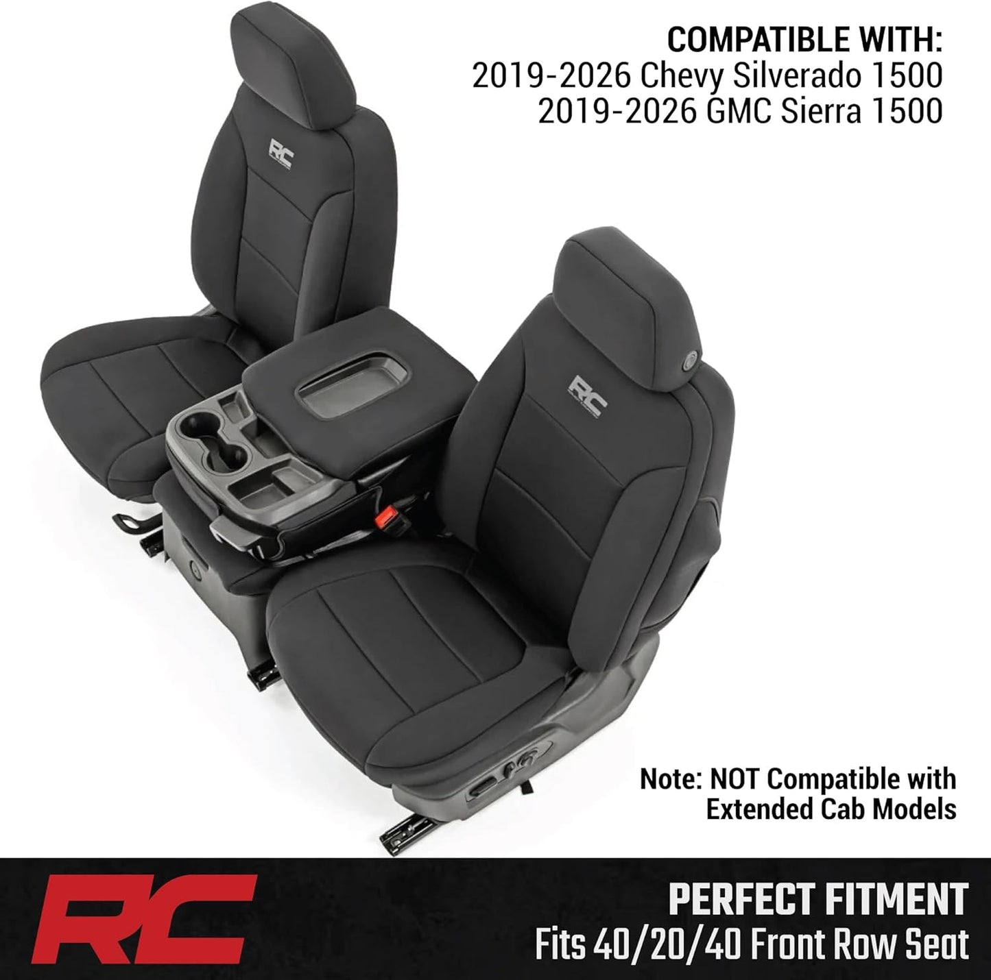 Neoprene Front Seat Covers for Chevy Silverado & GMC Sierra 1500 (2019-2026) - Waterproof & UV Resistant, Foam Padded, Front Row Cover Set