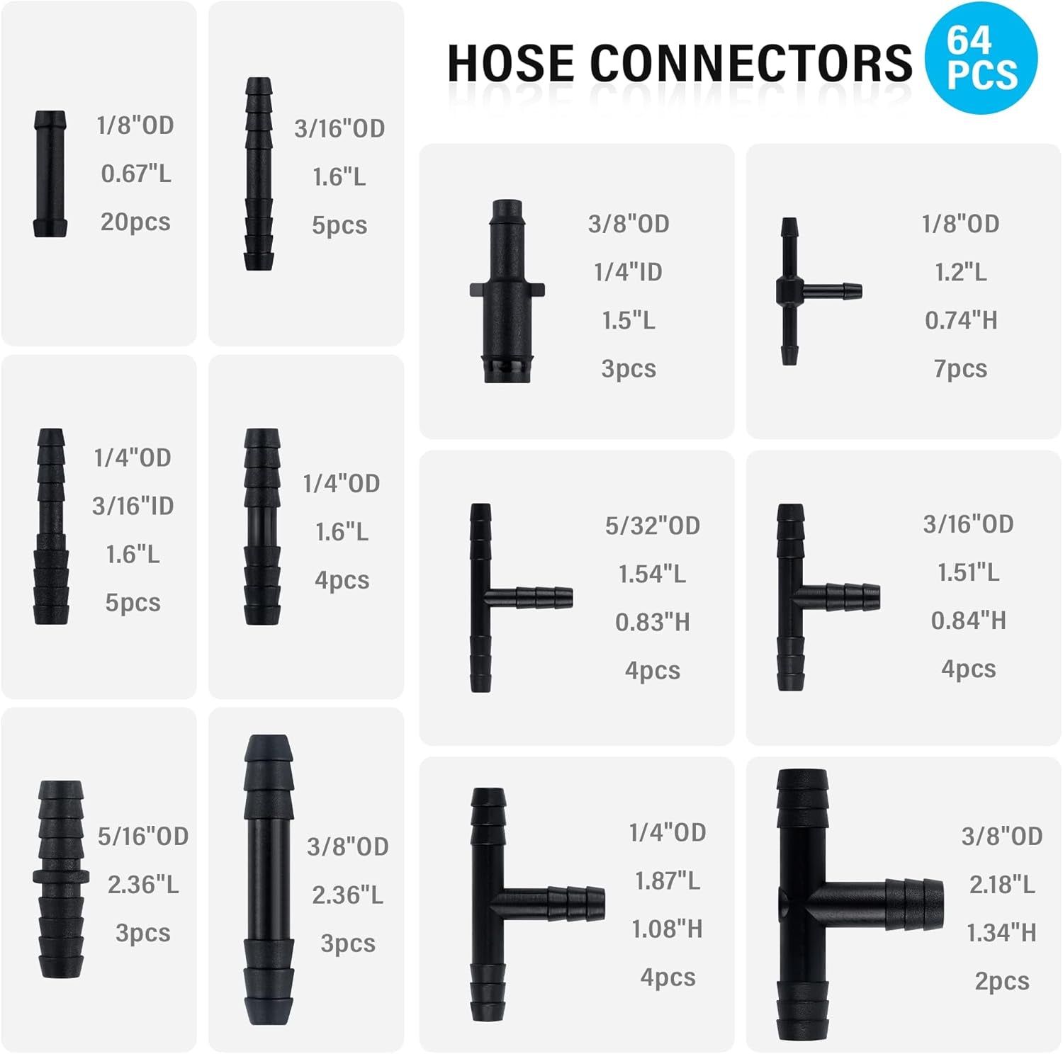 Multipurpose Vacuum Line Kit,6Pcs 5Ft Vacuum Hose Automotive+64Pcs Vacuum Line Connectors,Max 130PSI Silicone Hose for Variety Car Piping System Automotive Replacement Vacuum Hoses (70PCS)