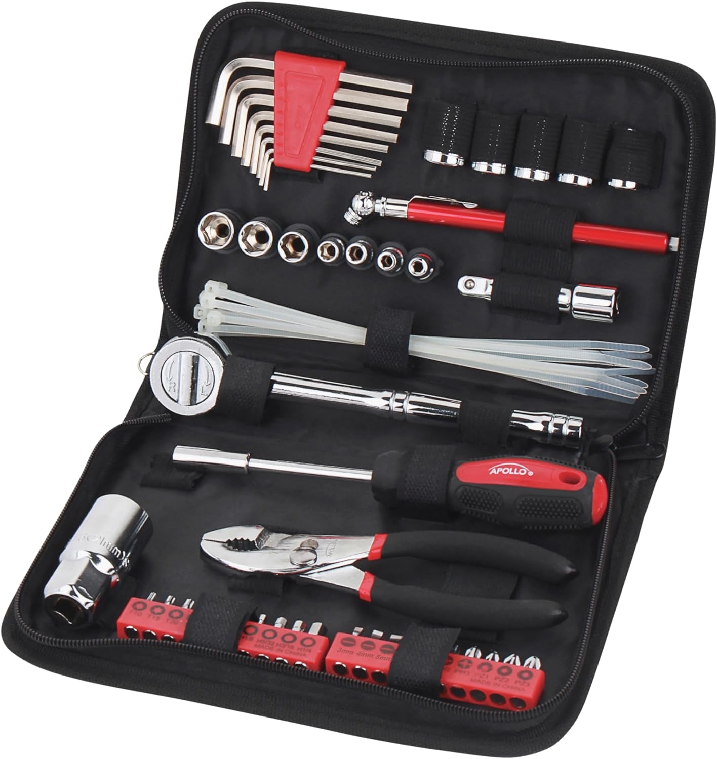 Tools 56 Piece Compact SAE Auto Tool Set in Zippered Case, Small Mechanic Tool Set for Car Emergency, Motorcycle Repair on the Road, Great for Travel Tool Needs - Red - DT9774