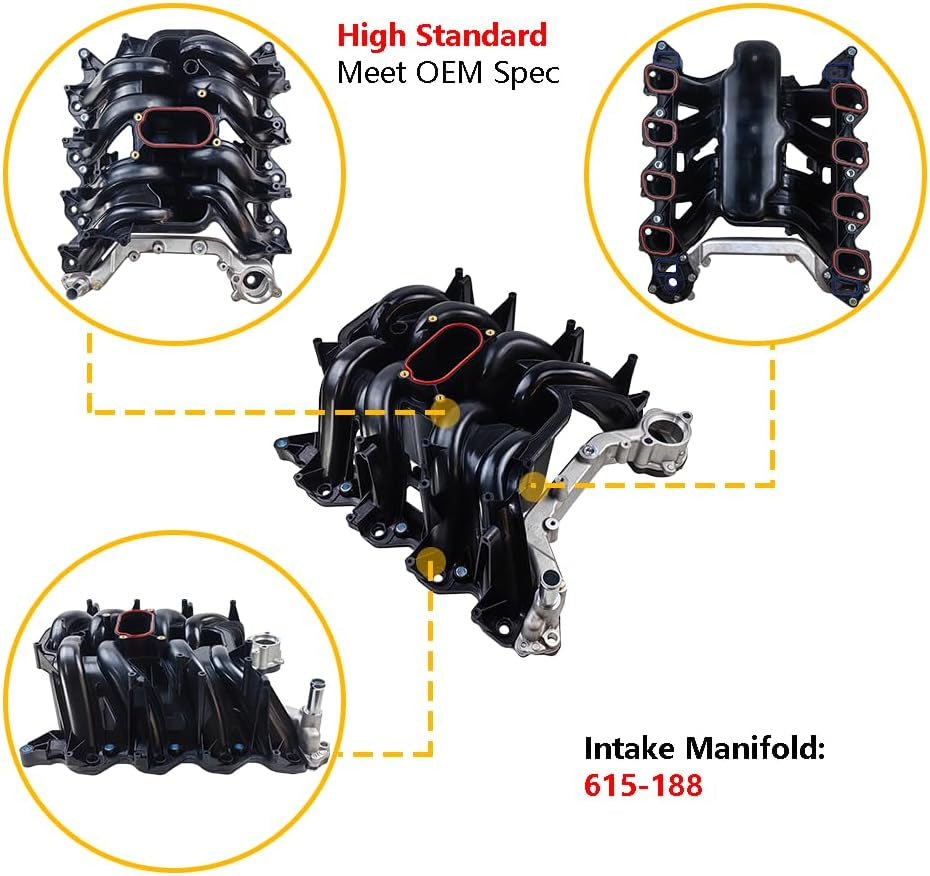 Upper Intake Manifold W/Gaskets Thermostat Kit | Fit for Ford Excursion Expedition E-150 Econoline Club Wagon E-250 E-350 E-450 F-250 F-350 Super Duty F-150 Heritage, V8 5.4L | OE# 2L1Z9424AA 615-188