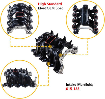 Upper Intake Manifold W/Gaskets Thermostat Kit | Fit for Ford Excursion Expedition E-150 Econoline Club Wagon E-250 E-350 E-450 F-250 F-350 Super Duty F-150 Heritage, V8 5.4L | OE# 2L1Z9424AA 615-188