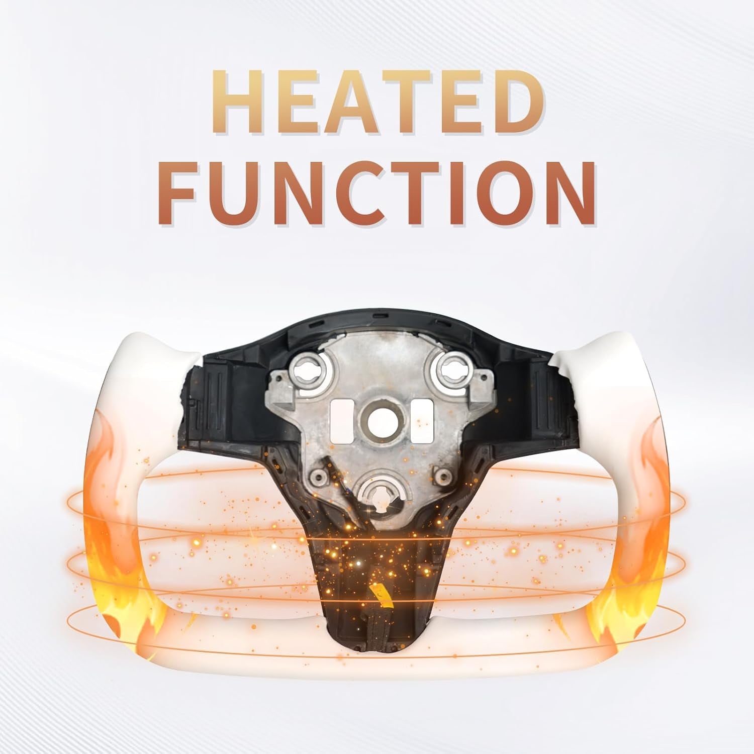 Yoke Steering Wheel, White Microfiber Leather with Side Carbon Fiber for Tesla Model 3/Y 2017-2023 with Heating Function