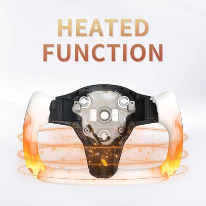 Yoke Steering Wheel, White Microfiber Leather with Side Carbon Fiber for Tesla Model 3/Y 2017-2023 with Heating Function