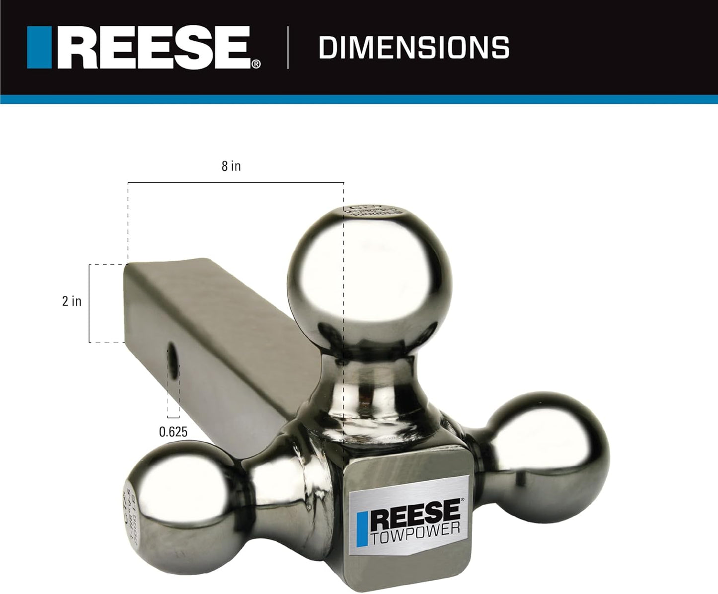 Towpower 7039800 Tri-Ball Trailer Hitch Ball Mount, 1-7/8 Inch, 2 Inch, 2-5/16 Inch Trailer Hitch Balls, Fits 2 Inch Square Receiver, 10,000 Lbs. Capacity, Resistance to Rust and Corrosion