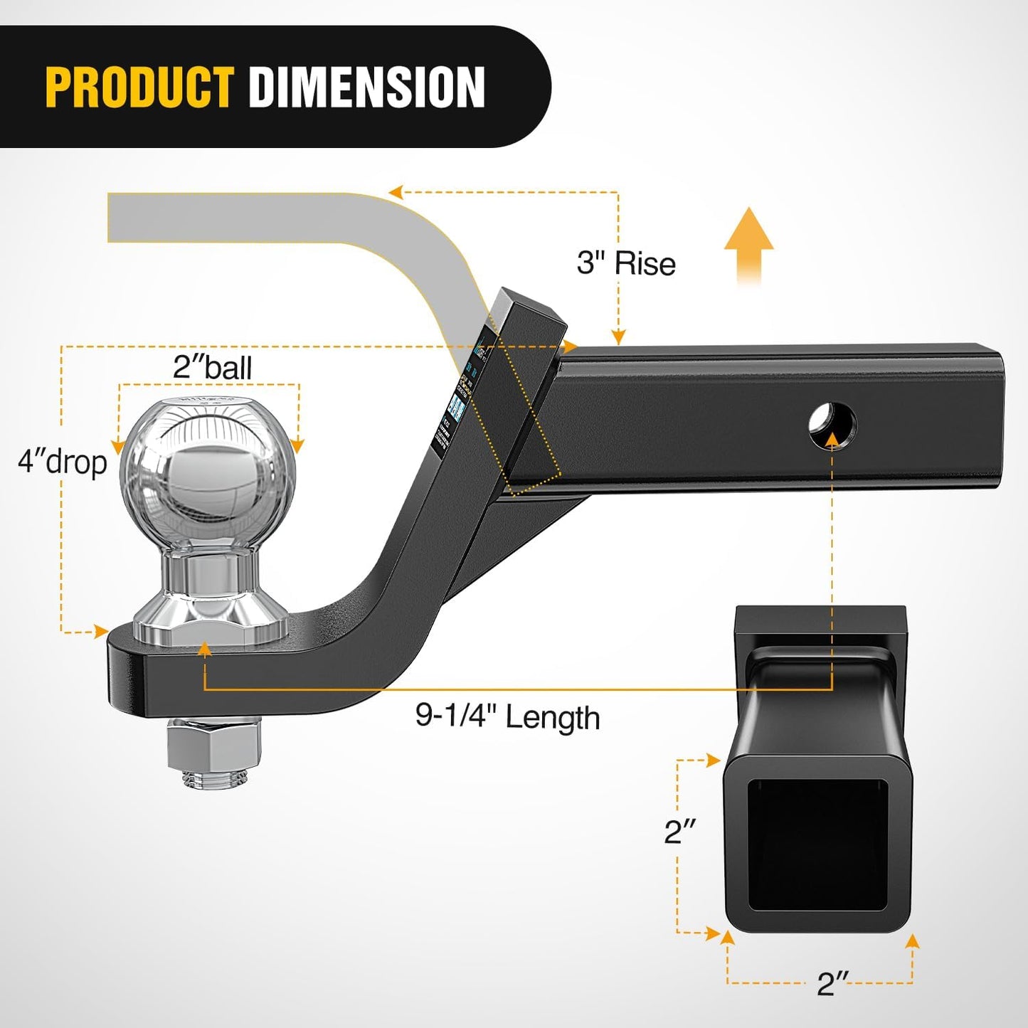 Trailer Hitch Ball Mount with 2-Inch Ball & 5/8" Hitch Pin Clip Fits 2-In Receiver 7500 Lbs 4" Drop,2 Years Warranty