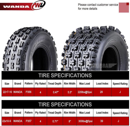 4 Sport ATV Tires 22X7-10 & 22X10-9 90-04 Yamaha Warrior 350X GNCC Race