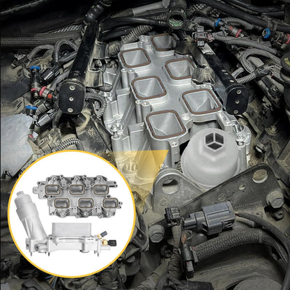 Upgraded Full Aluminum Engine Lower Intake Manifold with Gasket ＆ Engine Oil Filter Housing with Oil Cooler Sensors and Gaskets Compatible with Dodge Charger Challenger Journey Jeep Wrangler