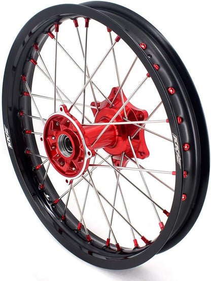 1.6 * 21"/2.15 * 19'' MX Cast Wheels Rims Set Compatible with HONDA CRF250R 2004-2013 CRF450R 2002-2012 Red Nipple