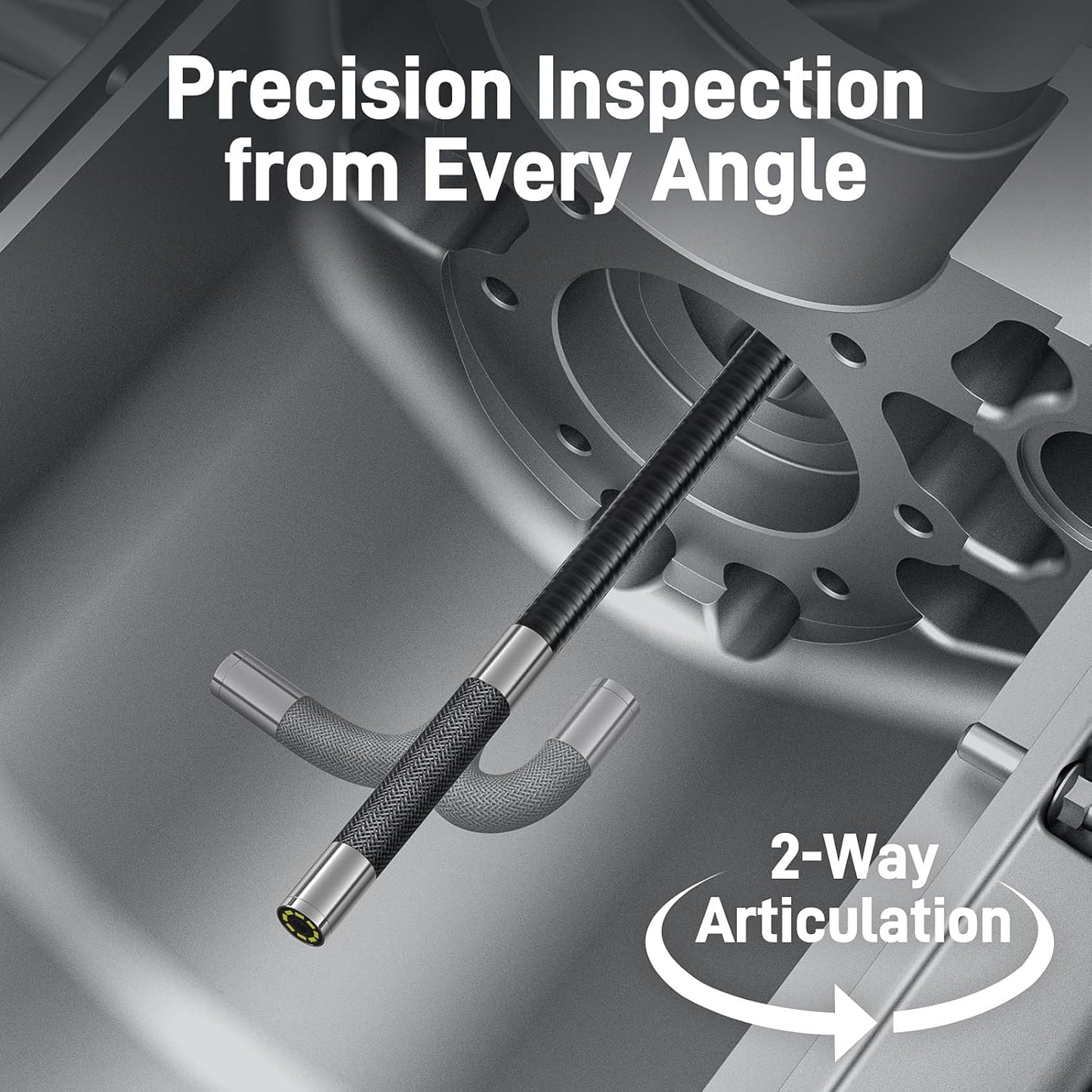 Two-Way Articulating Borescope with Light, Industrial Endoscope Inspection Camera with Articulated Probe, Flexible Mechanic Fiber Optic Snake Scope Cam for Wall Automotive Engine Inspect-5Ft