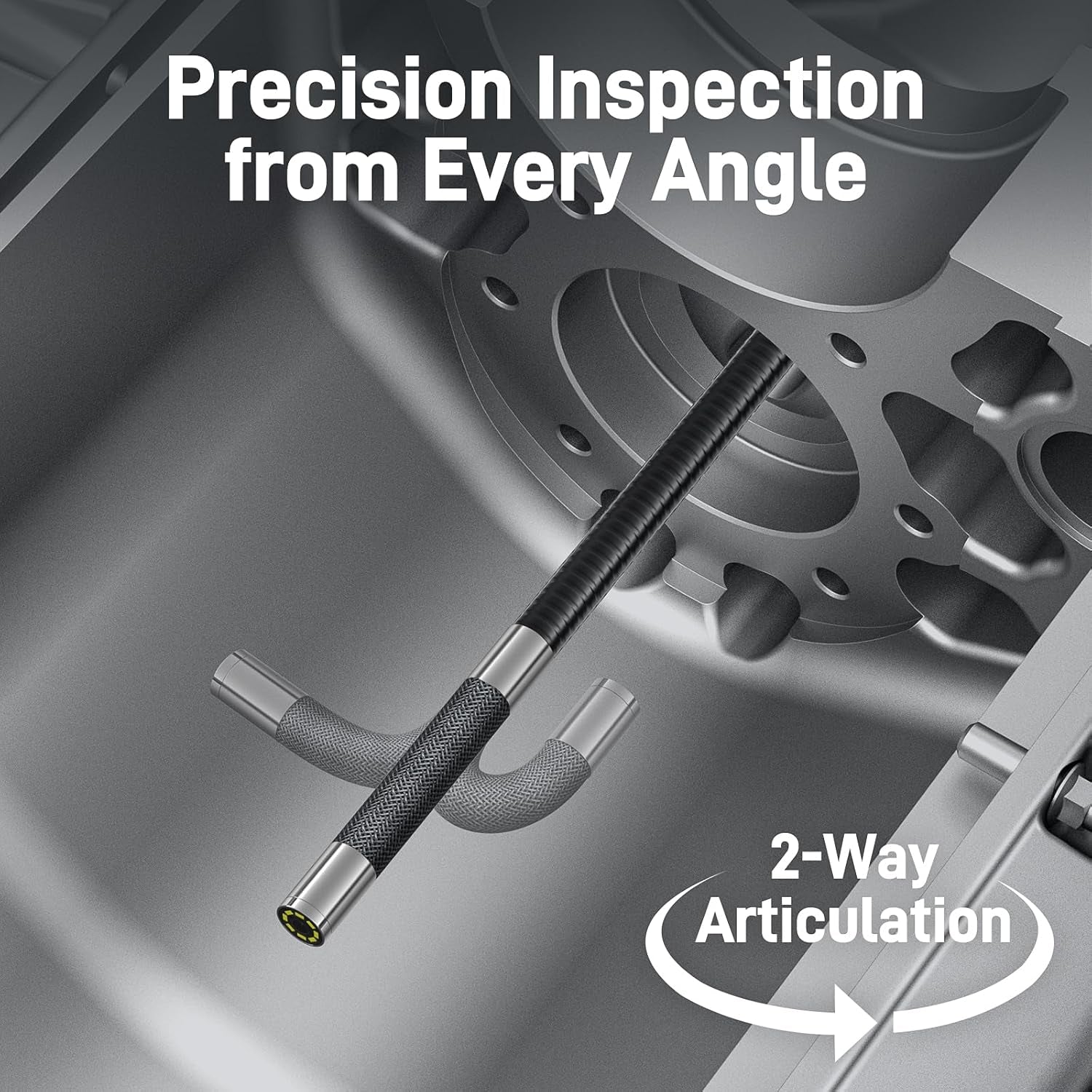 Two-Way Articulating Borescope with Light, Industrial Endoscope Inspection Camera with Articulated Probe, Flexible Mechanic Fiber Optic Snake Scope Cam for Wall Automotive Engine Inspect-5Ft