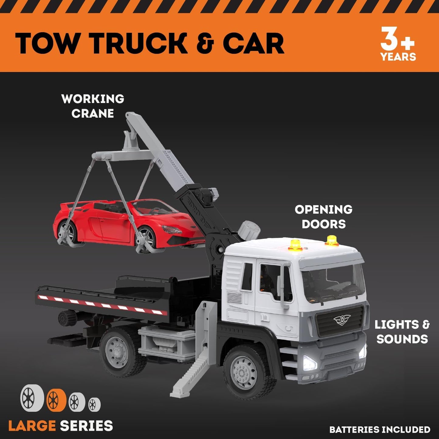 – Toy Tow Truck for Kids – Rescue Vehicle Toy – Lights & Sounds – Movable Parts – 3 Years + – Tow Truck, 20 Inches