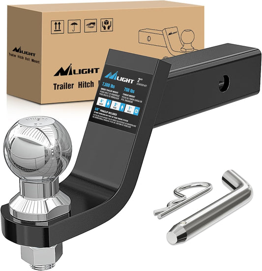 Trailer Hitch Ball Mount with 2-Inch Ball & 5/8" Hitch Pin Clip Fits 2-In Receiver 7500 Lbs 4" Drop,2 Years Warranty