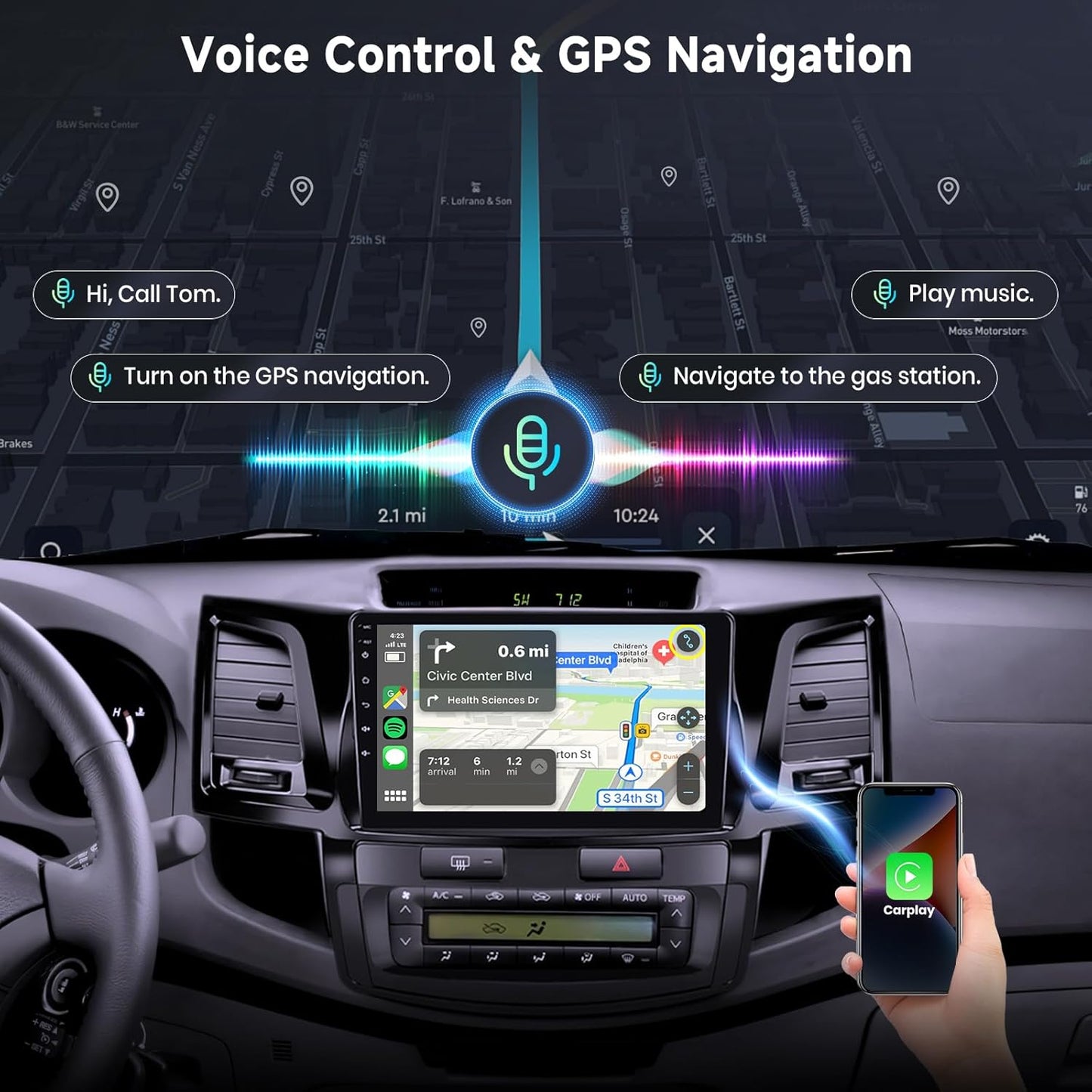 [6G+128G] 8-Core Car Radio for Toyota HILUX 2005-2014 Android Car Stereo with Bluetooth GPS, 9 Inch Touch Screen with Wireless Carplay Android Auto,Wifi USB,DSP,FM RDS