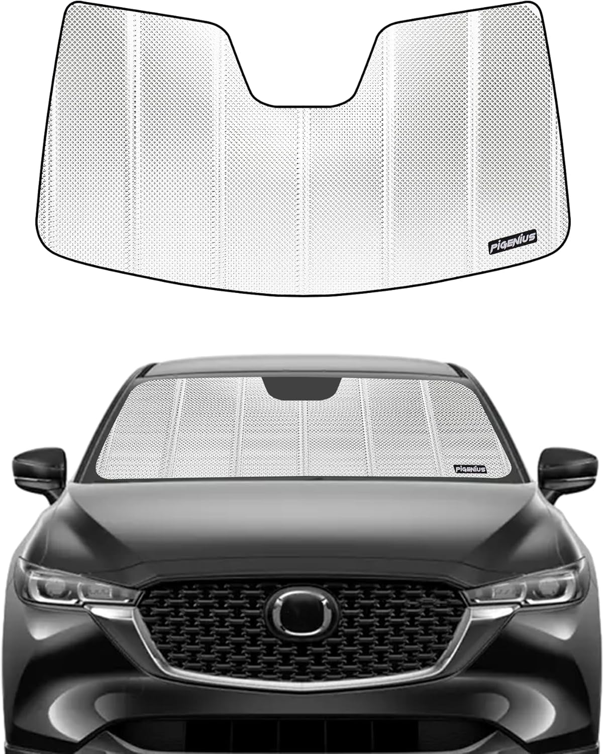 Windshield Sun Shade for Mazda CX5 2017-2025 with Rearview Mirror Mounted Camera. Reflective Aluminum Film Front Window Sunshade - BLAZBLOCK