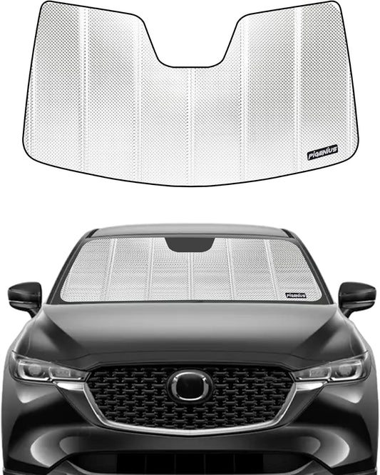 Windshield Sun Shade for Mazda CX5 2017-2025 with Rearview Mirror Mounted Camera. Reflective Aluminum Film Front Window Sunshade - BLAZBLOCK