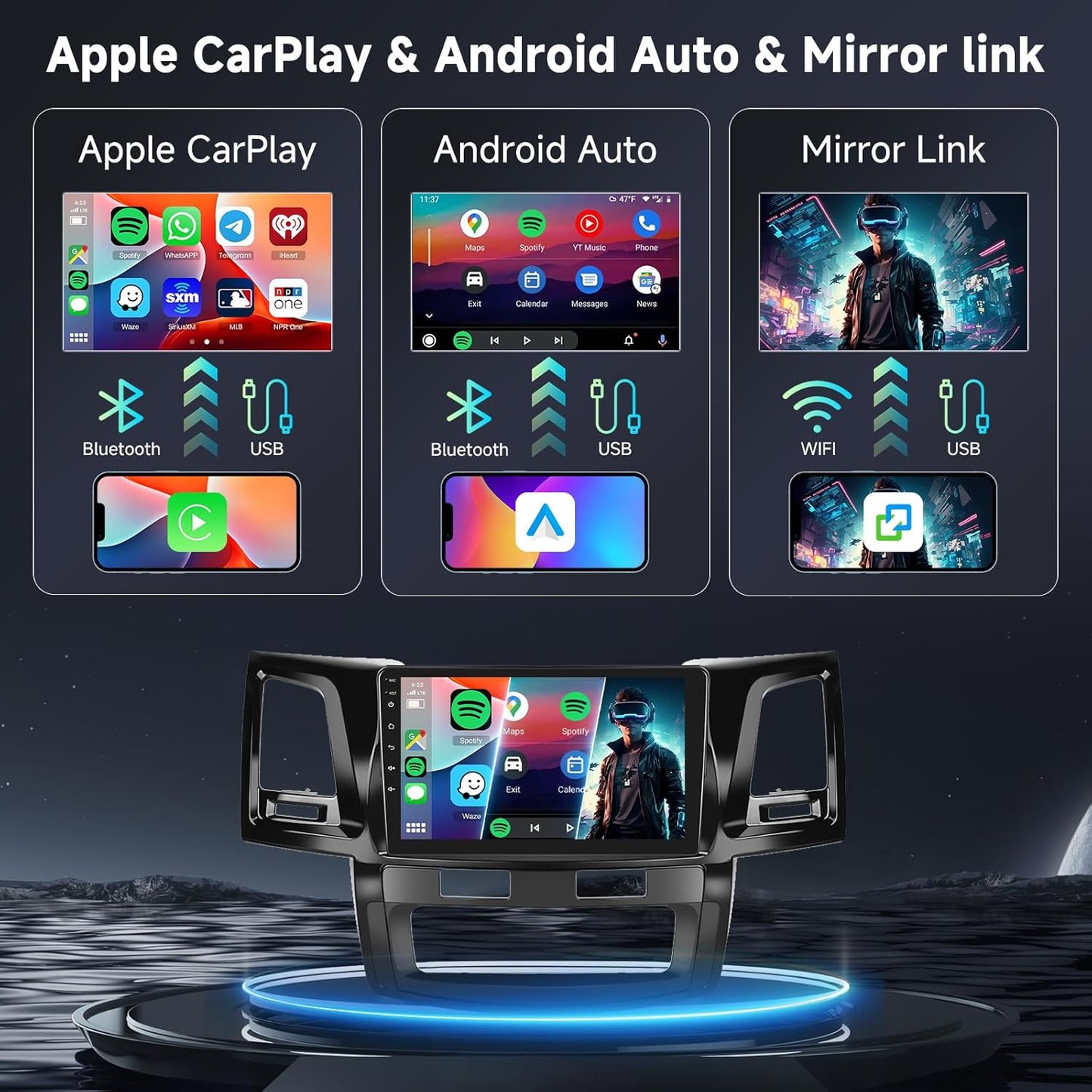 [6G+128G] 8-Core Car Radio for Toyota HILUX 2005-2014 Android Car Stereo with Bluetooth GPS, 9 Inch Touch Screen with Wireless Carplay Android Auto,Wifi USB,DSP,FM RDS