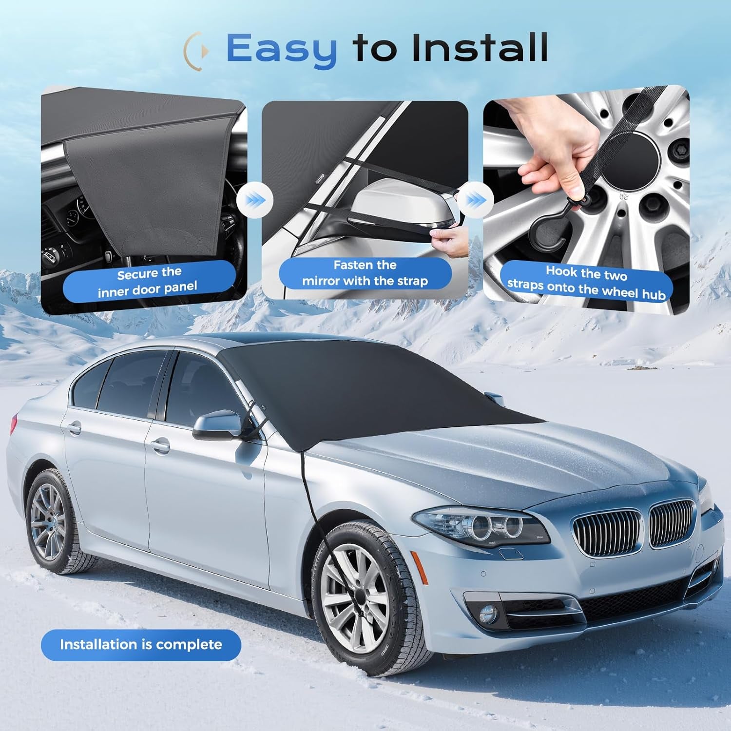 Windshield Cover for Ice and Snow, Durable 600D Oxford Fabric Waterproof Heavy Duty, Winter Windshield Frost Protector for Most Cars, Suvs, Trucks, Medium (67''X47'')
