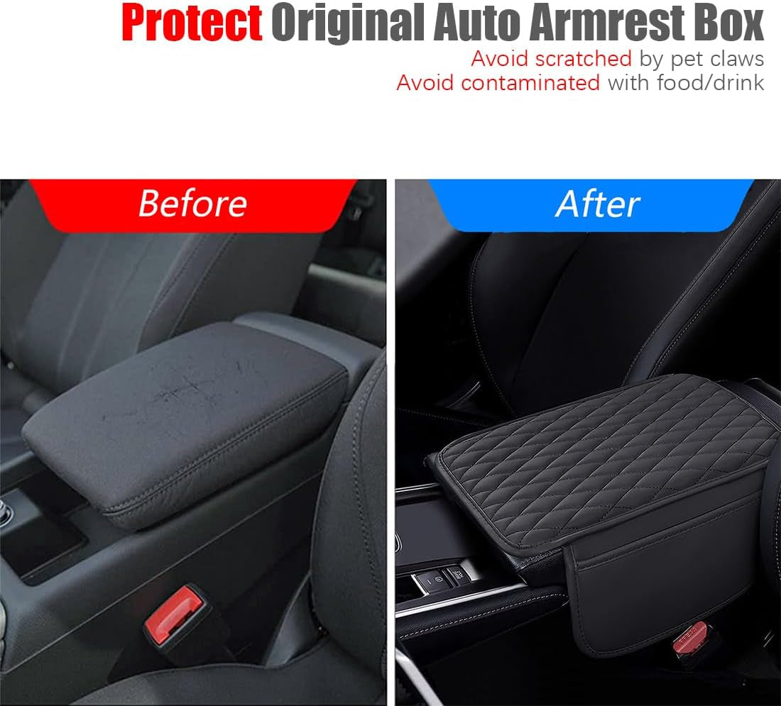 [Upgraded] Car Center Console Cover with 2 Storage Bags - Premium Nappa Leather Armrest Cover, Scratch & Wear Resistant, Waterproof Car Interior Accessories (Classic - Black)