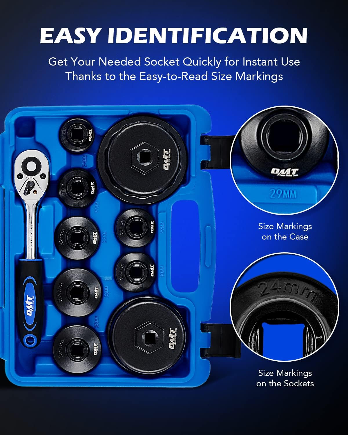 Oil Filter Wrench Set, 10Pc Oil Filter Socket Set, 3/8" Drive Metric Oil Filter Cap Wrench Removal Tool Kit, Low Profile Oil Filter Socket Set Compatible with Toyota VW BMW Mercedes