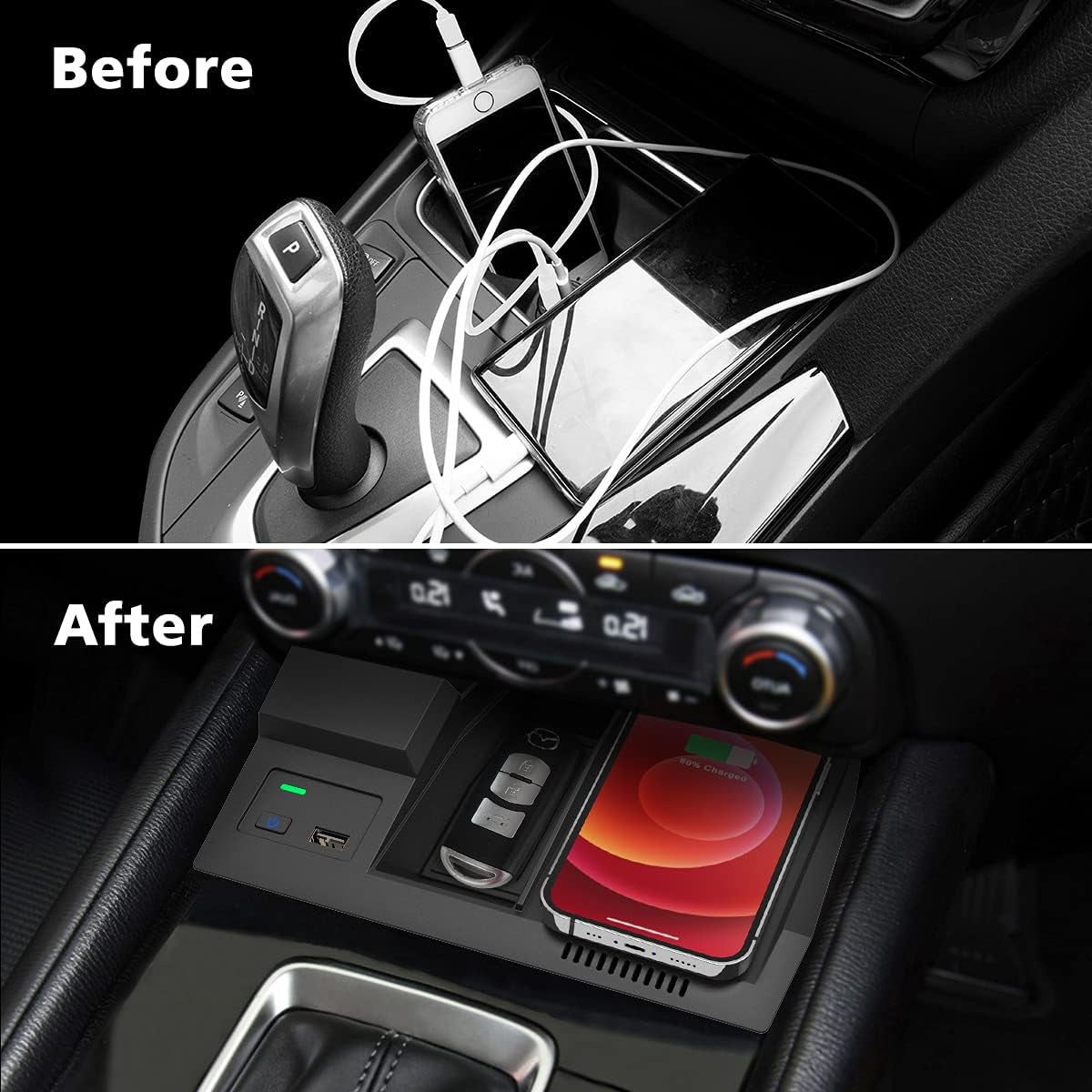 Wireless Car Charger for Mazda CX5 CX-5 2017-2025 Center Console Accessories, Wireless Phone Charging Pad for Mazda CX5 2017 2018 2019 2020 2021 2022 2023 2024 2025