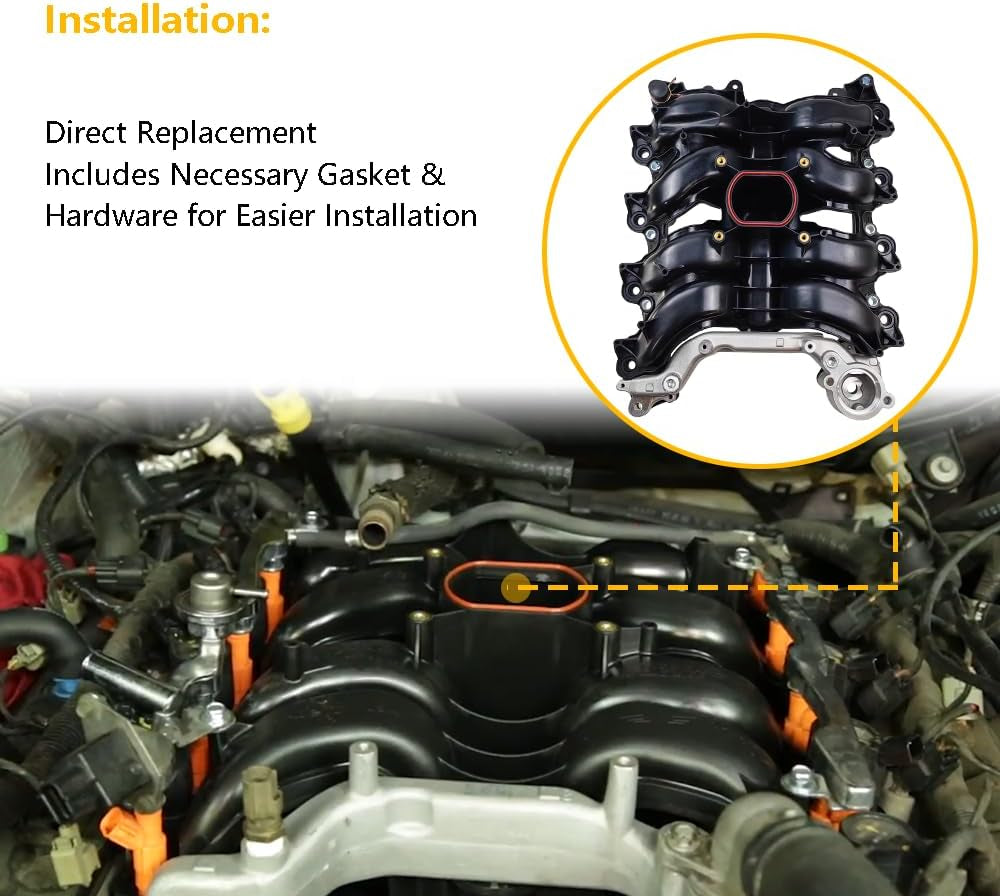 Upper Intake Manifold W/Gasket Thermostat Kit | Fit for Ford Crown Victoria Mustang Thunderbird, Mercury Grand Marquis Cougar, Lincoln Town Car V8 4.6L | OE# F6SZ9424AA F8AZ9424AAA F8AZ9424BC 615-178