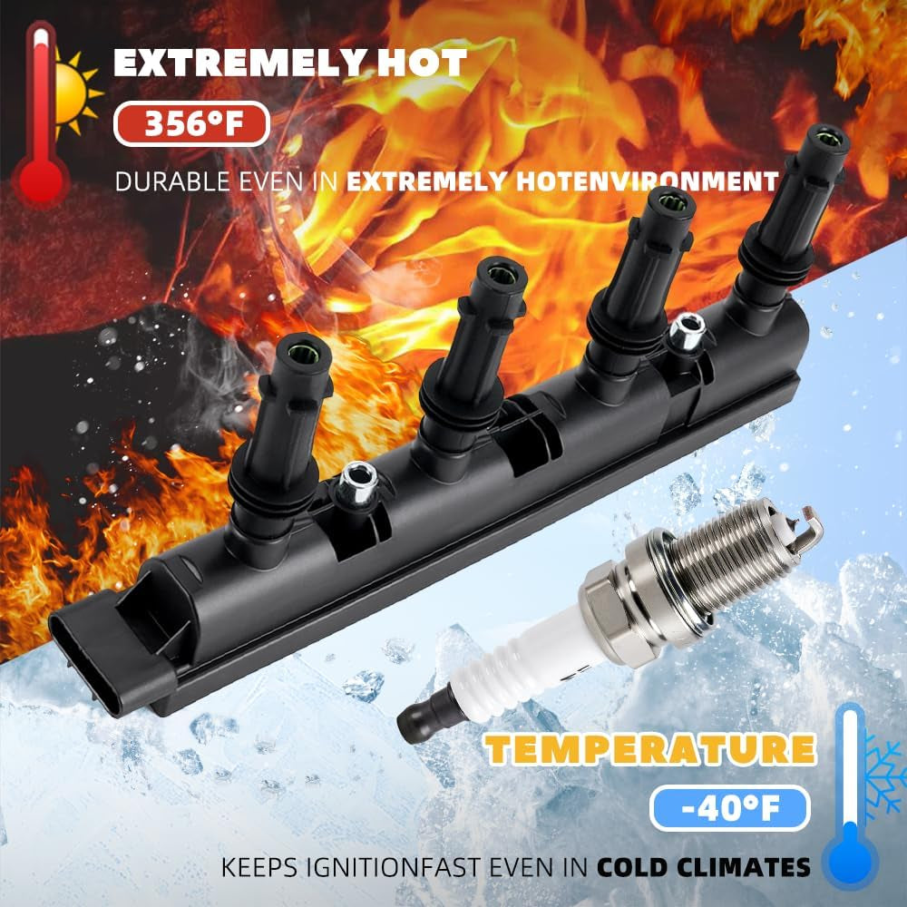 UF669 Ignition Coil Pack with Iridium Spark Plugs XP3922, Compatible with Buick Encore, Chevrolet Cruze, Sonic, Trax, Volt 1.4L 1.8L L4, High Performance Direct Fit Replacement