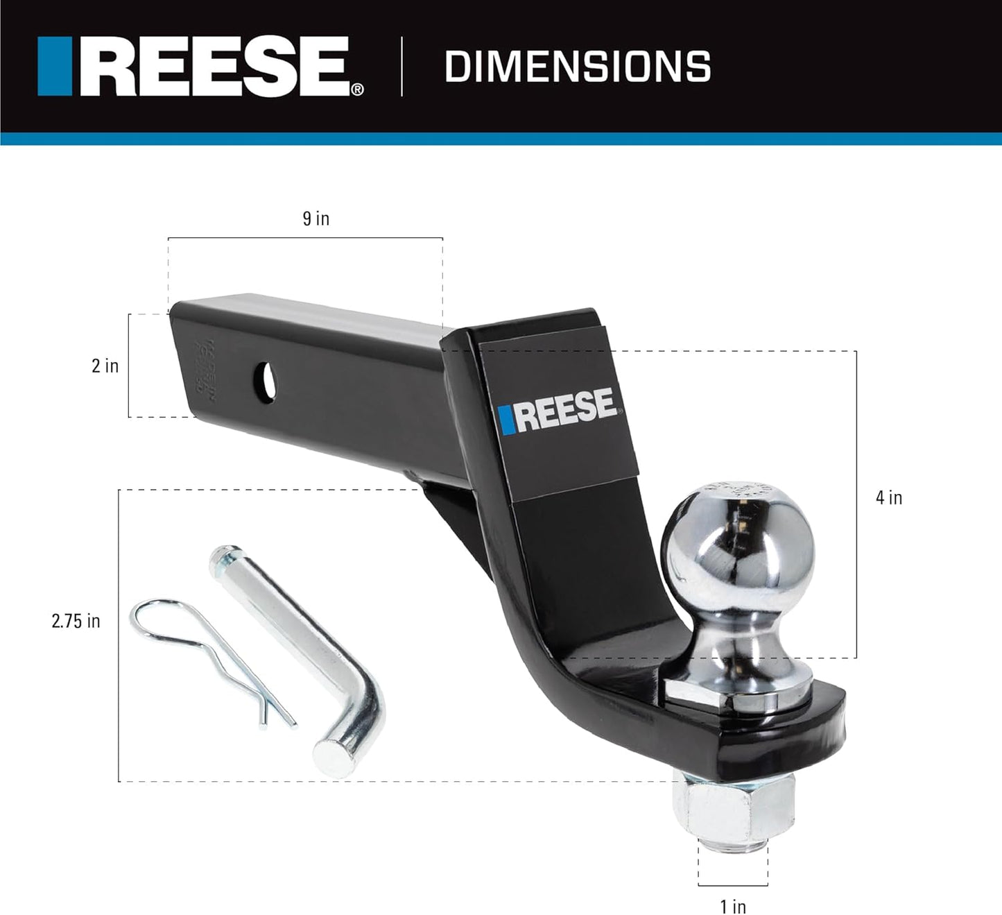 Towpower 7081000 Trailer Hitch Drawbar and Ball Hitch Towing Kit, Fits Square 2 Inch Hitch Receiver, 4 Inch Drop, 7,500 Lbs. Capacity, Includes 2 Inch Trailer Ball and Hitch Pin & Clip