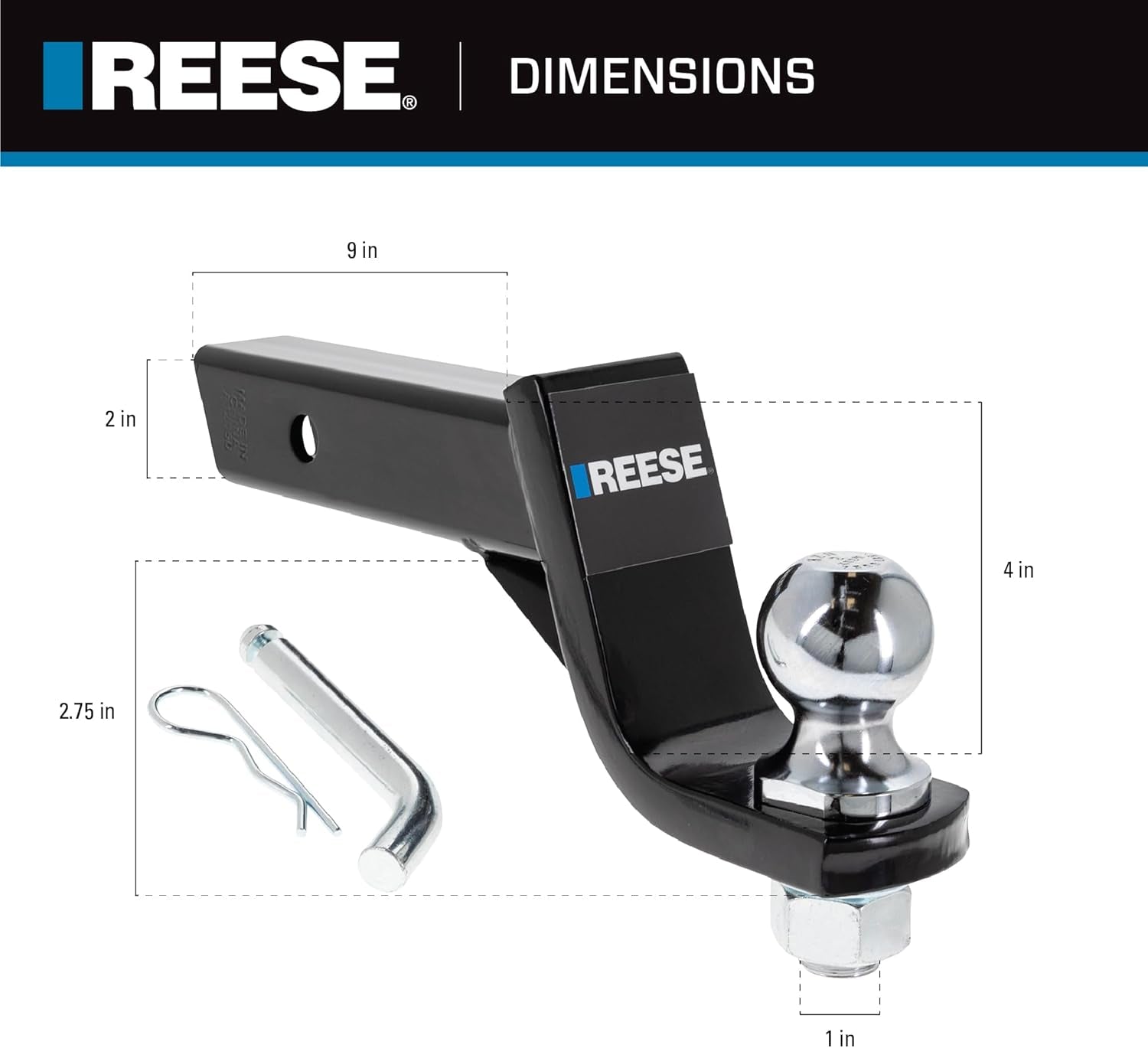 Towpower 7081000 Trailer Hitch Drawbar and Ball Hitch Towing Kit, Fits Square 2 Inch Hitch Receiver, 4 Inch Drop, 7,500 Lbs. Capacity, Includes 2 Inch Trailer Ball and Hitch Pin & Clip