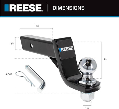 Towpower 7081000 Trailer Hitch Drawbar and Ball Hitch Towing Kit, Fits Square 2 Inch Hitch Receiver, 4 Inch Drop, 7,500 Lbs. Capacity, Includes 2 Inch Trailer Ball and Hitch Pin & Clip