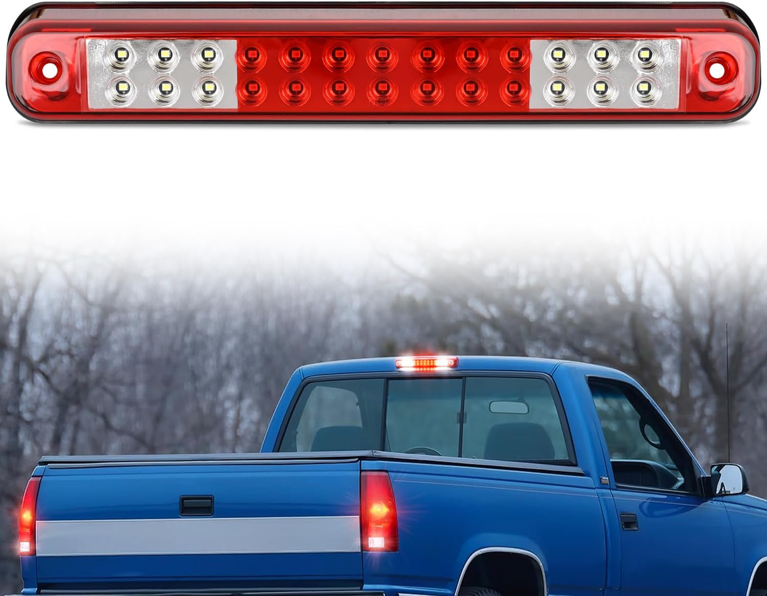 Third Brake Light Tail High Mount 3Rd Stop Cargo Reverse Lights Red Lens Compatible with Chevy GMC C/K Series 1500 2500 3500 1988-2000 Chevrolet Blazer 1992 1993 Chevy Silverado 1994-1998
