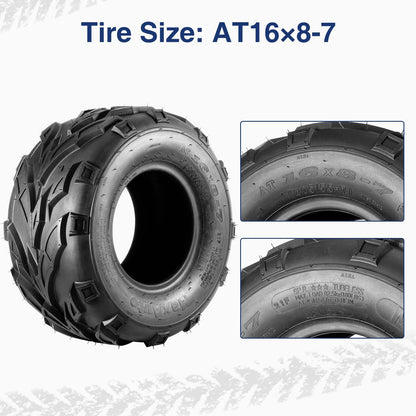 16X8-7 All-Terrain ATV and Go-Kart Tires, 6 PR Tubeless UTV Tires, Pack of 2