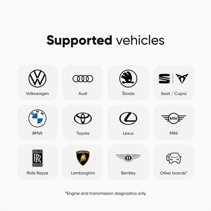 OBD2 Diagnostic Tool Scanner for Audi Seat Cupra Skoda Volkswagen BMW Mini Toyota (Android & Ios, Next Gen Device) (Ultimate Pack)