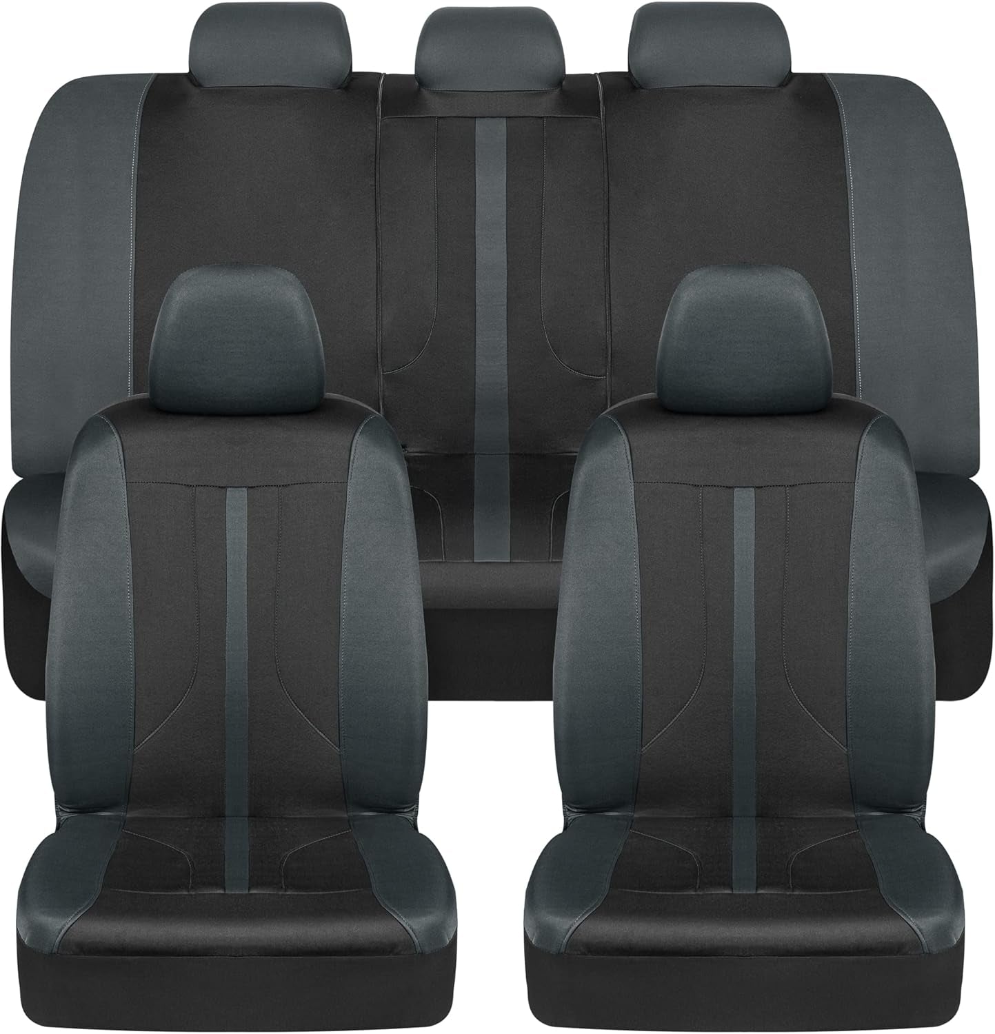 Omnifit Seat Covers for Cars, Two-Tone Gray Car Full Set with Hooded Split Bench Cover, Interior Accessories, Automotive