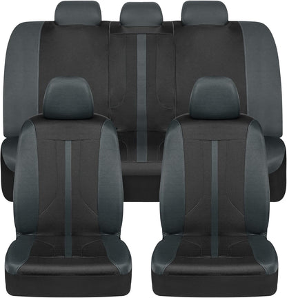 Omnifit Seat Covers for Cars, Two-Tone Gray Car Full Set with Hooded Split Bench Cover, Interior Accessories, Automotive