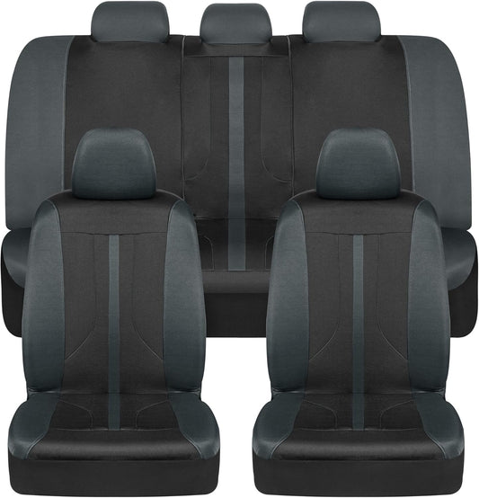 Omnifit Seat Covers for Cars, Two-Tone Gray Car Full Set with Hooded Split Bench Cover, Interior Accessories, Automotive