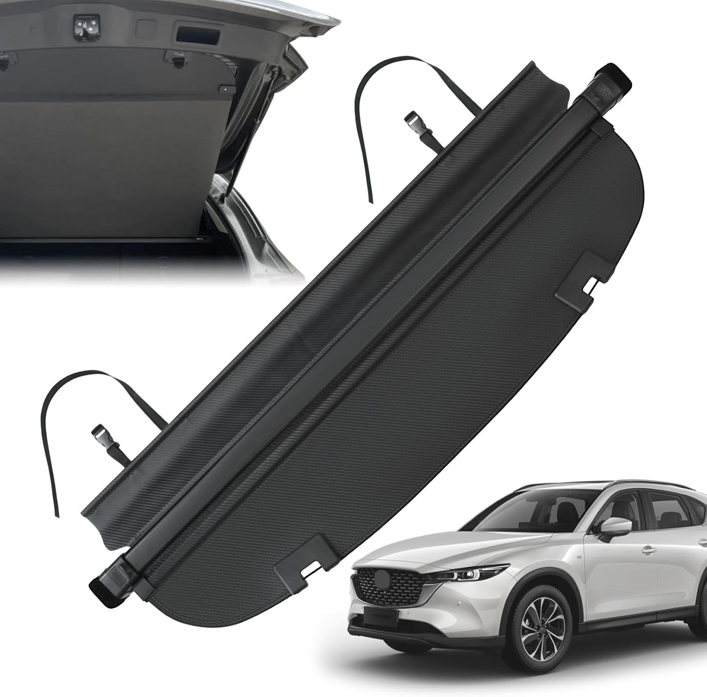 Trunk Cargo Cover for Mazda CX5 2025 2017-2024, with Carbon Fiber Texture Ends，Cx-5 Accessories, Anti-Peeping Retractable Security Shade, Privacy Screen Extra Cover